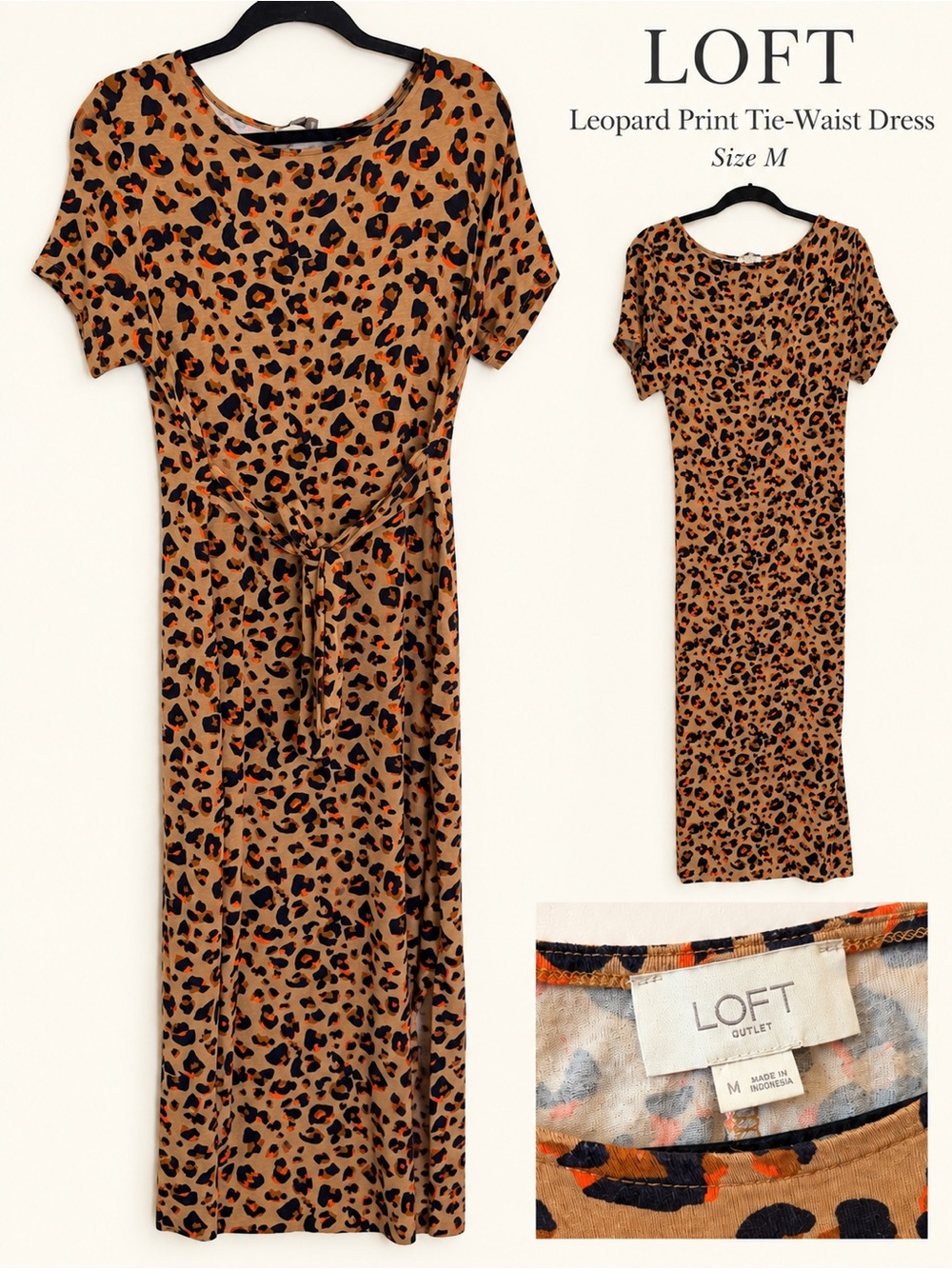 LOFT Leopard Print Tie-Waist Maxi Dress - Tan/Black/Brown